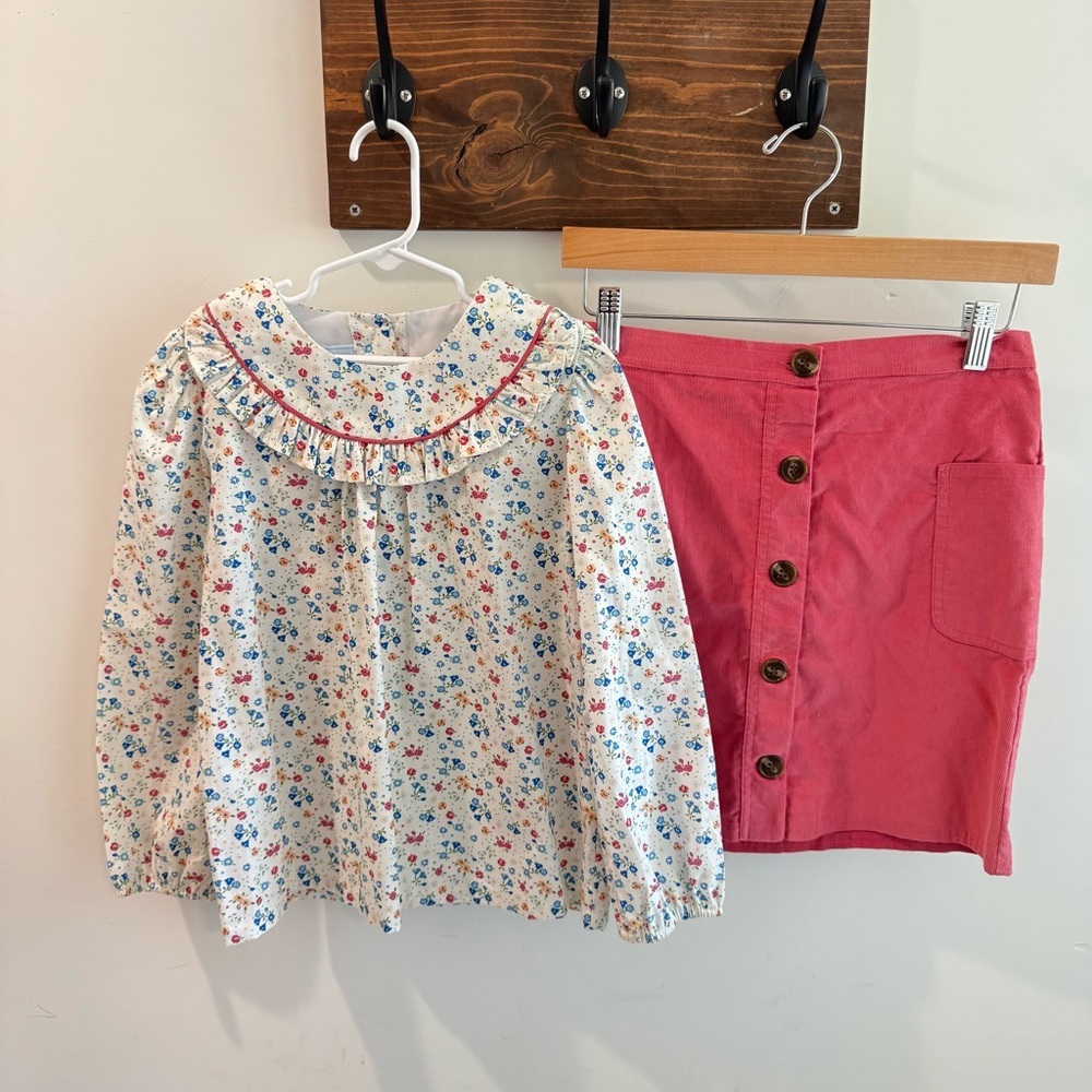 Little English Pastel Floral Top & Pink Corduroy‎ Skirt Set Size 12
